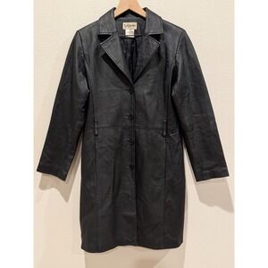 BAGATELLE Women Leather Trench Coat Size M Black Matrix Goth 90s Minimalist